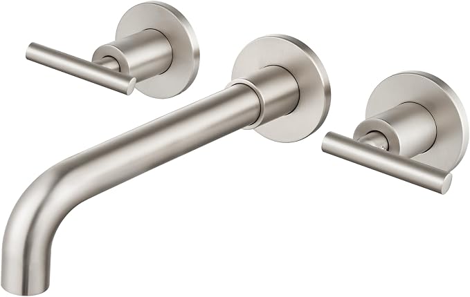 Airuida Wall Mounted Bathroom Sink Faucet,Brushed Nickel Vanity Sink Faucet | Lever Handle,3 Holes,360° Widespread Swivel Spout,Rotatable Bathroom Faucet