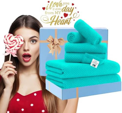 VOOVA & MOVAS 6PC Towel Set, 100% Cotton, Turquoise