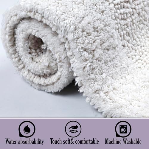 KEMA Bathroom Rugs 17"x24", Cotton Reversible Bath Mat for Bathroom Ultra Soft Plush Bath Rugs Water Absorbent Quick Dry Thick Floor Mats for Shower, Restroom, Bedroom, Kitchen (White)