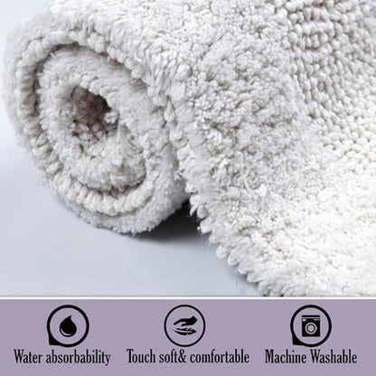 KEMA Bathroom Rugs 17"x24", Cotton Reversible Bath Mat for Bathroom Ultra Soft Plush Bath Rugs Water Absorbent Quick Dry Thick Floor Mats for Shower, Restroom, Bedroom, Kitchen (White)