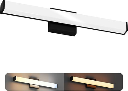 24 Inch Bathroom Vanity Light Fixtures with Night Light: Long Square Wall Mounted LED Lighting Bar Over Mirror with 5CCT & 2200K Color Changing, 120V, 1230-1350lm, ETL, Matte Black, 1 Pack