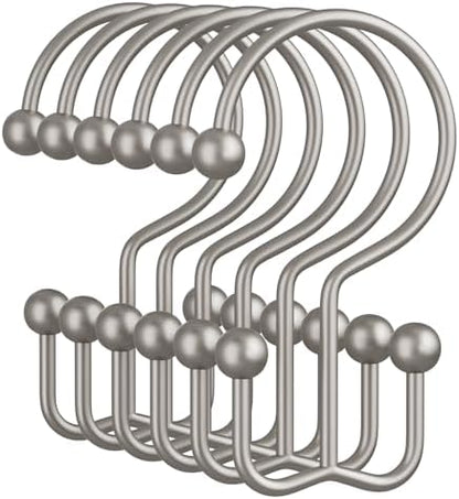 Amazer Matte Nickel Shower Curtain Hooks, 12PCS Minimalist Simple Double Shower Curtain Rings, Rust-Resistant Metal Shower Hooks Shower Curtain Hangers, Shower Rings for Bathroom Shower Rods Curtains