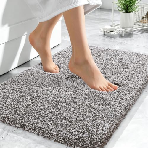 OLANLY Microfiber Bathroom Rugs 24x16, Quick Dry Bath Mat, Brown and White