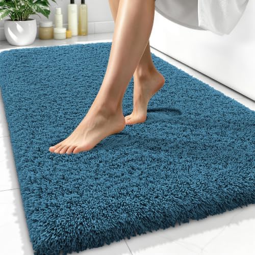 OLANLY Microfiber Bathroom Rugs 34x21, Ultra Soft Bath Mat, Peacock Blue