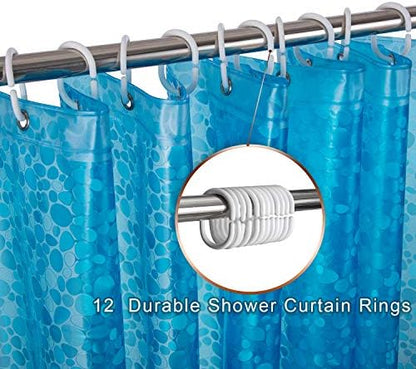 Bostofy Waterproof Shower Curtain Liner 8G EVA Thick Shower Curtain with Heavy Duty 3 Bottom Magnets, Shower Liner for Shower Stall, Bathtubs, 3D Pebble Pattern, 72 x 72,12 Hooks