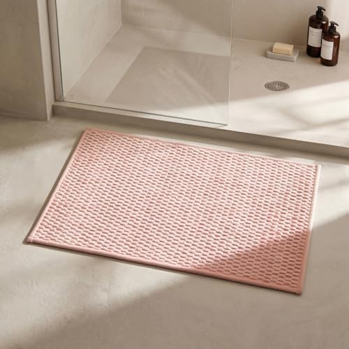Triohero Bathroom Rugs Non Slip Washable, Super Absorbent Thin Bath Mat Small Quick Dry Low Pile Bathroom Rug, Pink 16"x24"