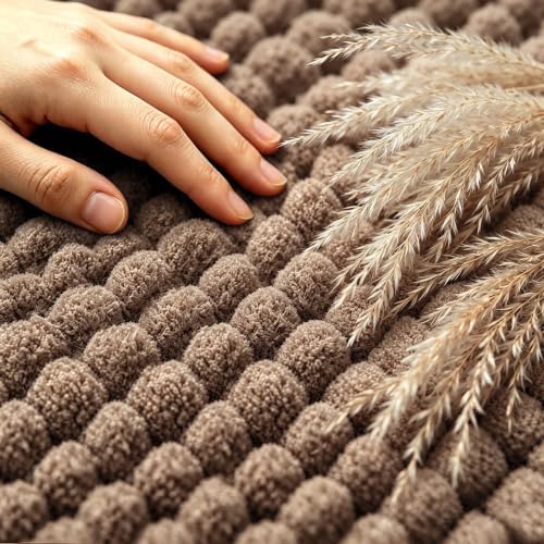SUBRTEX Bathroom Rugs, U Shaped Chenille Bath Rug 24" x 20" Soft Short Plush Bath Mat Soft Shower Mat Water Absorbent Shower Mat Quick Dry Machine Washable, Taupe