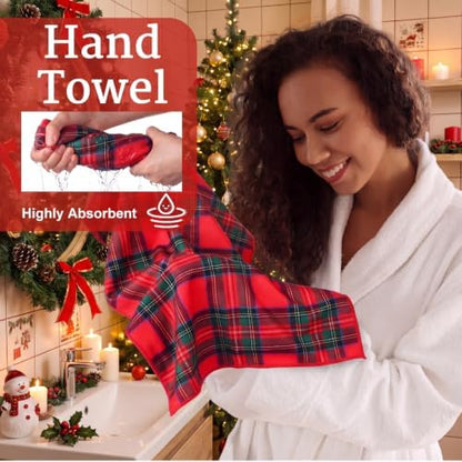 Hahafelt Decorative Bathroom Towel Set,Red and Green, Plaid