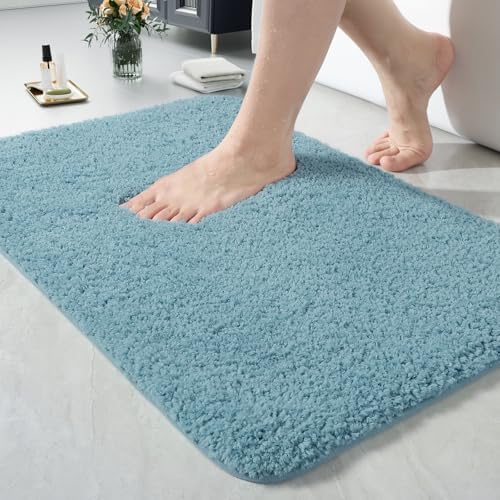 LOCHAS Bathroom Rugs 24x17 Inch, Microfiber Bath Rug Non Slip, Spa Blue