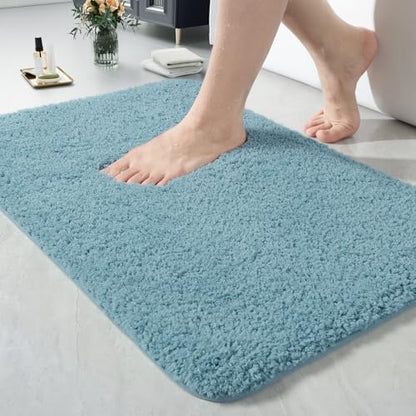 LOCHAS Bathroom Rugs 24x17 Inch, Microfiber Bath Rug Non Slip, Spa Blue