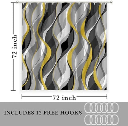 Yellow and Grey Shower Curtain for Bathroom Yellow and Black Shower Curtain Fabric Modern Abstract Striped Minimalist Bath Curtains Waterproof Shower Curtains Set, Black Gray Yellow, 72 x 72 Inch