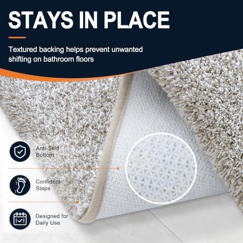 OLANLY Microfiber Bathroom Toilet Rugs U-Shaped Mat 24x20, Greige and White