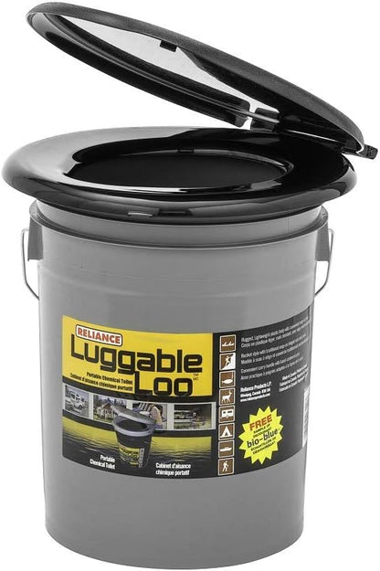 Reliance Products Luggable Loo Portable Toilet, 5 Gallon Capacity, Bucket Style with Snap On Lid, Seat and Cover, Includes Metal Handle for Easy Transport