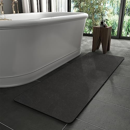 MontVoo -Bath Mat Rug-Rubber Backing Non Slip Quick Dry Absorbent Thin Bathroom Rugs Fit Under Door-Faux Suede Surface Bathroom Floor Mats-Shower Rug for in Front of Bathtub Shower Dark Grey 24"X70"