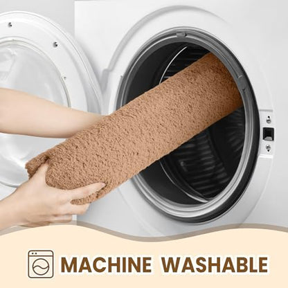 TECHMILLY Fluffy Bathroom Rug Mat 32x20, Absorbent Thick Non Slip Microfiber Mats, Quick Dry Machine Washable Bath Rug for Bathroom Floor, Bathtub and Shower, Beige