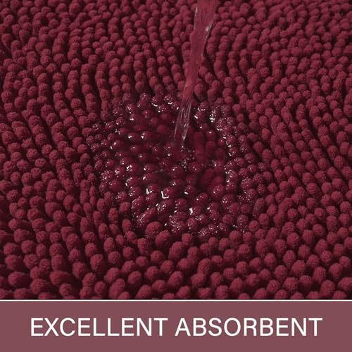 LOCHAS Luxury Bathroom Rug Shaggy Bath Mat 24 x 60 Inch, Burgundy