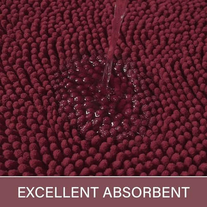 LOCHAS Luxury Bathroom Rug Shaggy Bath Mat 24 x 60 Inch, Burgundy