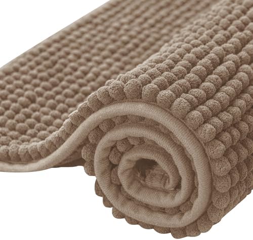 SUBRTEX Bathroom Rugs Chenille Bath Rug Soft Short Plush Bath Mat Soft Shower Mat Water Absorbent Shower Mat Quick Dry Machine Washable(Taupe Brown,18" x 24")