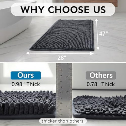 Secura Bathroom Rugs 47x28, Ultra Soft Chenille Bath Mat, Super Absorbent & Quick Dry Bathroom Mat, Non Slip Machine Washable Bath Rugs for Tub, Shower, Home Decor Accessories (Dark Gray)