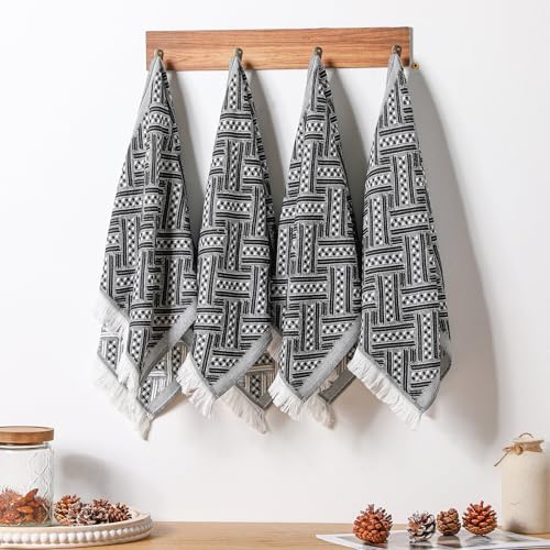 HunnmingRe 4 Pack Boho Hand Towel for Kitchen, Black,White