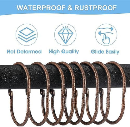 Goowin 24 Pcs Shower Curtain Rings, Shower Curtain Hooks, Oval Snap Shower Rings for Curtain, Metal Shower Curtain Rings Rust Proof, Glide Smoothly Shower Hooks for Shower Curtain Rod (Bronze)