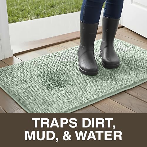 Neater Home Plush Bathroom Rugs 24x17 Thick Chenille Quick Dry Microfiber Absorbent Bath Mat, Soft Bath Rugs, Machine Washable Bathroom Floor Mat for Tub Shower Sink, Home Decor Accessories, Green