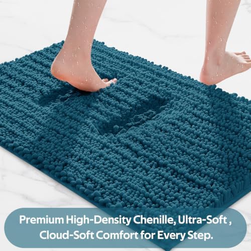 ACCUMTEK Upgrade Extra Large Teal Blue Bathroom Rug Set 3 Pieces Ultra Soft, Thick Absorbent Bath Mats, Non Slip Chenille Toilet Mat for Bathroom, Bedroom, Kitchen
