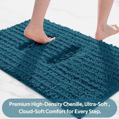 ACCUMTEK Upgrade Extra Large Teal Blue Bathroom Rug Set 3 Pieces Ultra Soft, Thick Absorbent Bath Mats, Non Slip Chenille Toilet Mat for Bathroom, Bedroom, Kitchen