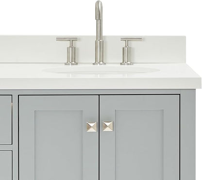 ARIEL Cambridge 66-inch Bathroom Vanity with Sink,Solid Wood, 1.5-inch Pure White Quartz Countertop & Backsplash, Double Oval Porcelain Sink, 4 Soft Closing Doors, 6 Dovetail Drawers, Grey