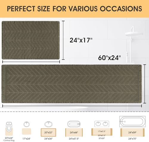 IM HOME Upgrade Waffle Bath Mat Set 2 Piece, Greyish Green, Boho Bathroom Rugs Absorbent Non Slip, Ultra Soft Bathroom Mat, Machine Washable Knit Bath Rugs with Herringbones for Bathroom, Kitchen