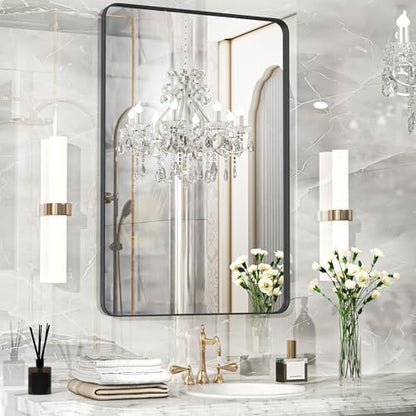 Fun Memories Black Bathroom Mirror, 24x36 Inch Bathroom Vanity Mirror, Metal Black Frame for Bathroom, Tempered Glass, Horizontally or Vertically