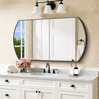 COFENY Bathroom Mirror, 24x40 Inch Black Oval Wall Mounted Mirror with Thin Metal Frame, Modern Bathroom Vanity Mirrors for Over Sink, Entryway, Living Room, Bedroom