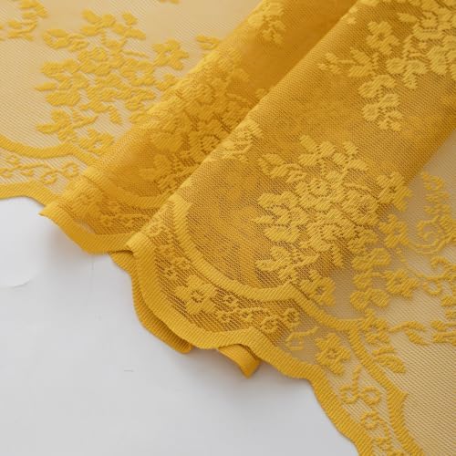 Mustard Yellow Lace Shower Curtain for Bathroom with Valance, 72 X 72 Inch