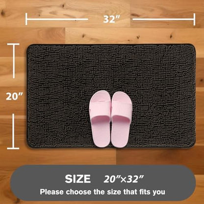 Chocolate Brown Bathroom Rugs – Absorbent and Washable Bath Mat, Non-Slip, Thick Soft Chenille Bath Rugs for Bathroom Floor, Shower, Sink - 20" x 32"