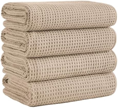 Microfiber Waffle Bath Towels, 4 Pieces, Soft, Absorbent, Fast Drying, Lint Free 430 GSM (27''x55''/68.58 cm x139.7 cm)