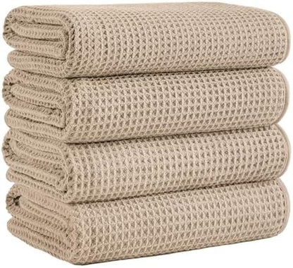 Microfiber Waffle Bath Towels, 4 Pieces, Soft, Absorbent, Fast Drying, Lint Free 430 GSM (27''x55''/68.58 cm x139.7 cm)
