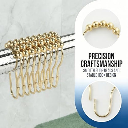 Shower Curtain Hooks Rings, Rustproof Metal Shower Curtain Rings for Bathroom Shower Rods Curtains - Set of 12, Golden