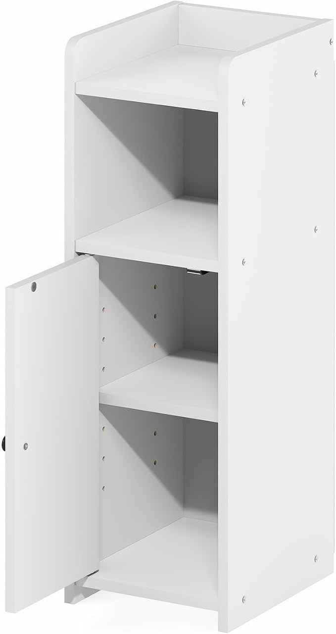 Furinno Fulda Bathroom Storage Cabinet, 4-Tier Bathroom Cabinet, Narrow Cabinet with Door and Adjustable Shelves, 24H, for Small Spaces, Bathroom, Living Room, Entryway, White