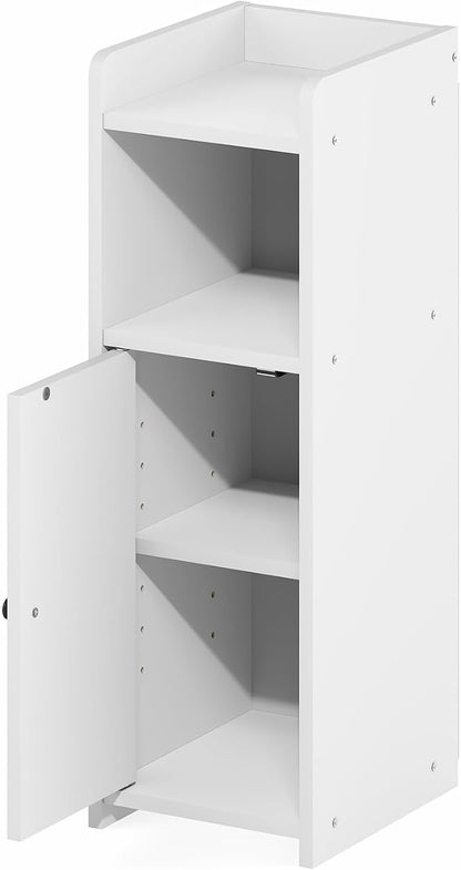 Furinno Fulda Bathroom Storage Cabinet, 4-Tier Bathroom Cabinet, Narrow Cabinet with Door and Adjustable Shelves, 24H, for Small Spaces, Bathroom, Living Room, Entryway, White