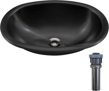 LQS Black Oval RV Sink, 16.73 x 11.81 Inch Stainless Steel RV Bathroom Sink | Drop-In RV Kitchen Sink for Campers, Compact Black Bathroom Sink with 5.12-Inch Bowl and Pop-Up Drain Assembly Included