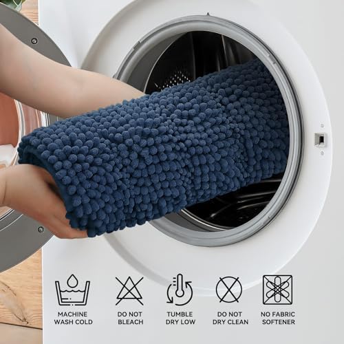 Bcoimo Bath Rug Mat,Chenille Extra Soft Navy Long Bathroom Runner Floor Rug
