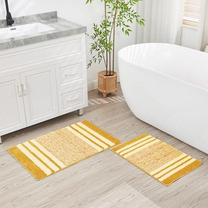 CozeCube Harvest Gold Striped 24"x16" Non Slip Washable Bath Mat