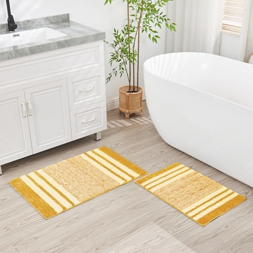 CozeCube Harvest Gold Striped 32"x20" Non Slip Washable Bath Mat