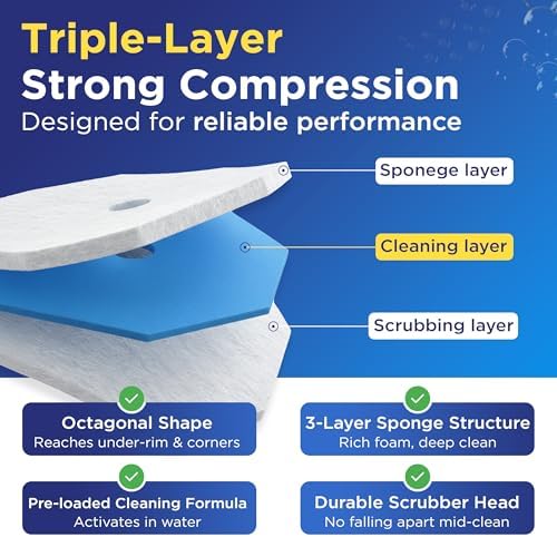50 Count Disposable Toilet Brush Refills & Scrubber Pads – Universal Replacement Heads for Toilet Cleaning Brush, 3-Layer Heavy Duty Design - No Falling Apart, Fresh Fragrance