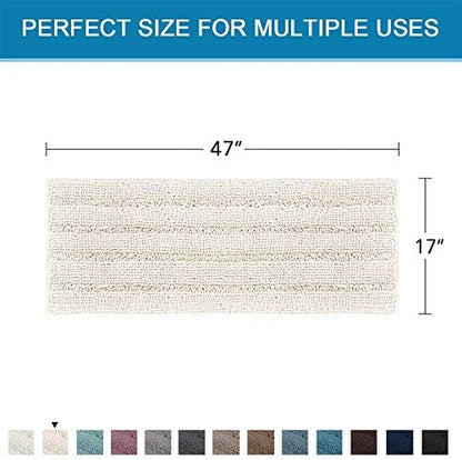 H.VERSAILTEX Bath Rugs for Bathroom Non Slip Bath Mats Extra Thick Chenille Striped Bath Rug Runners 47" x 17" Absorbent Fluffy Soft Shaggy Mats Dry Fast Plush Area Carpet for Bath Room - Ivory