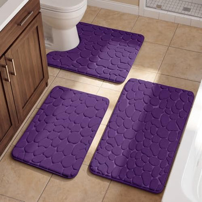 YIHOUSE Bathroom Rugs Mat Set, Memory Foam Bath Mat 3 Piece Purple