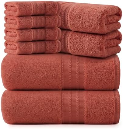REDKISS 8 Piece Burnt Orange Towels Set, 100% Cotton, 600 GSM