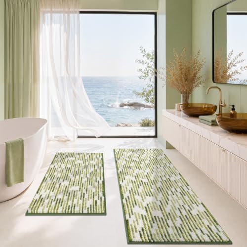 BSICPRO Bathroom Rugs Sets 2 Piece, Modern Bath Mat 20"x47"+20"x32", Sage