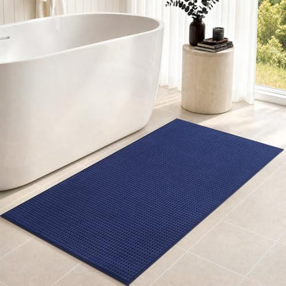 tchdio Bathroom Runner Rug, Absorbent Washable Thin Bath Mat, Non Slip Quick Dry Bath Rugs with Solid Rubber Backing, Low Profile Bath Mat, Blue, 24" x 48"