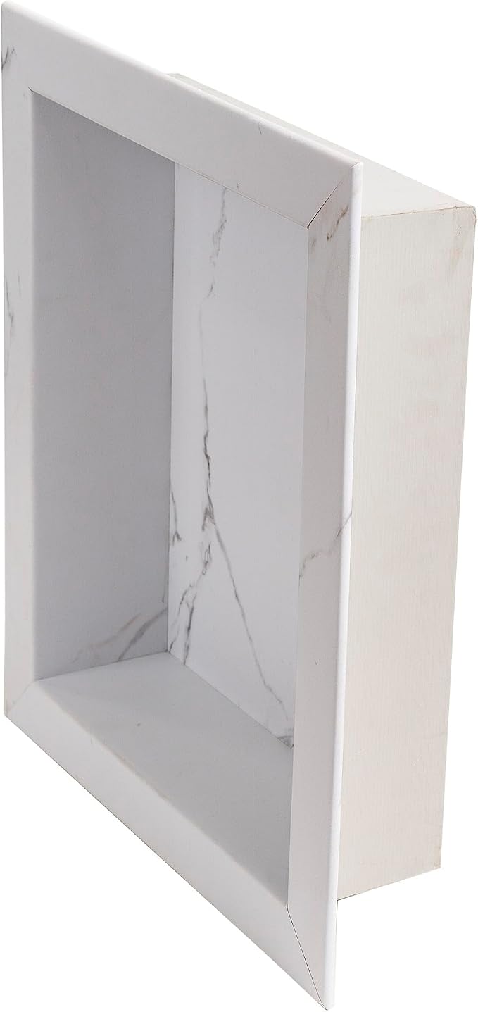 Palisade 17.5 in x 15.5 in Vinyl Shower Niche Carrara Marble/Urban Glacier | Waterproof Shower Insert